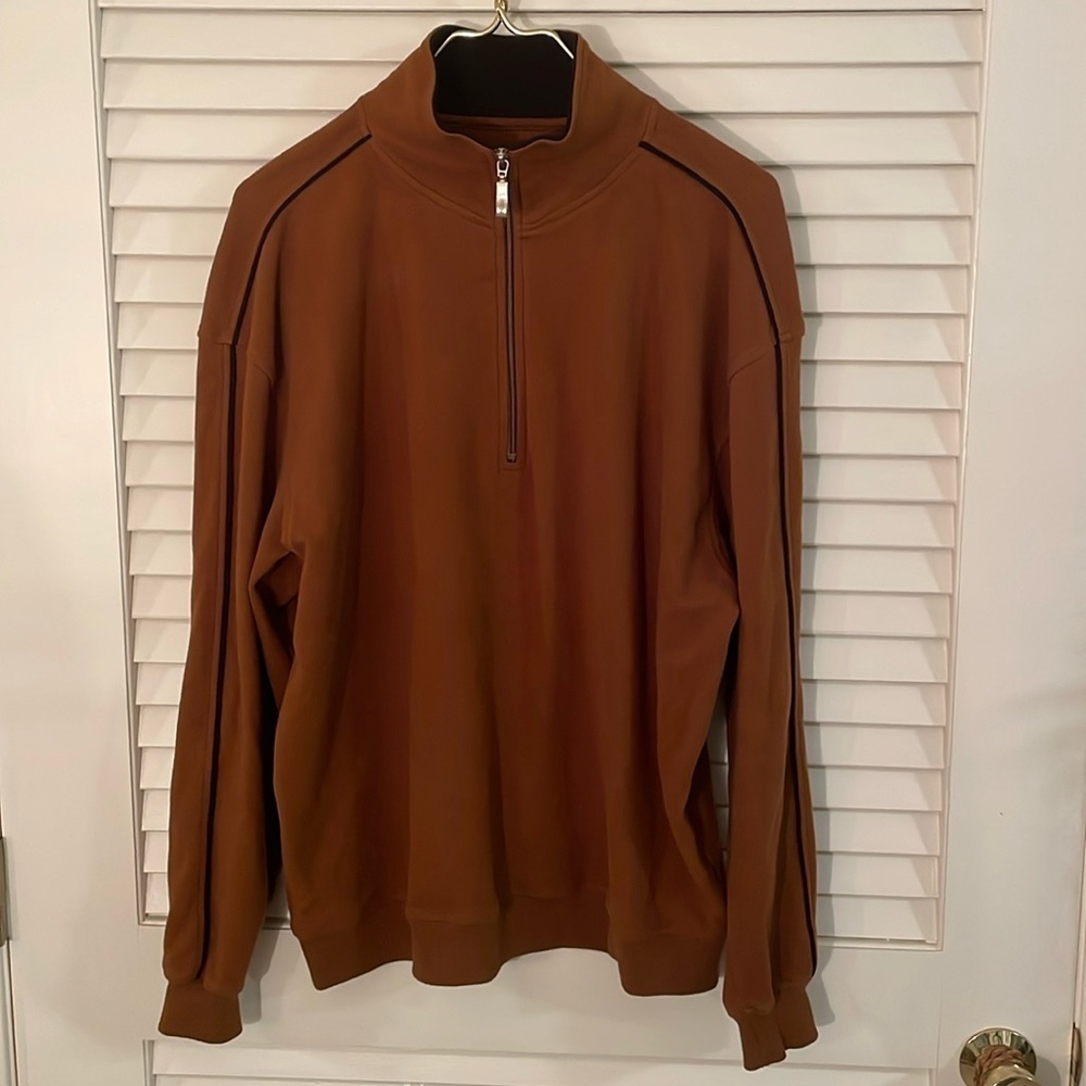 Straight Down Men’s Cognac and Black Piping  3/4 Zip Pullover‎ Jacket